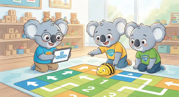 Sınıfta yön bulma ve kodlama etkinliği yapan koala çocuklar